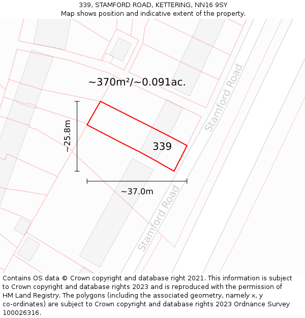 339, STAMFORD ROAD, KETTERING, NN16 9SY: Plot and title map