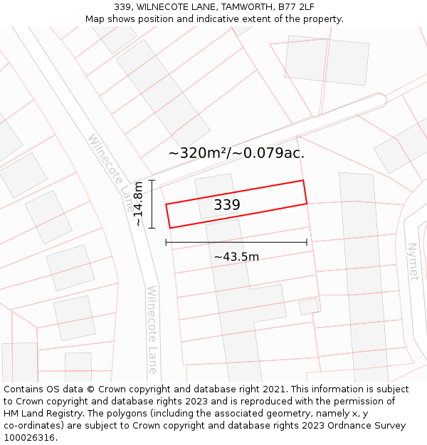 339, WILNECOTE LANE, TAMWORTH, B77 2LF: Plot and title map