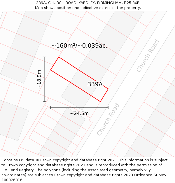 339A, CHURCH ROAD, YARDLEY, BIRMINGHAM, B25 8XR: Plot and title map