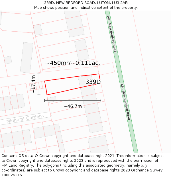 339D, NEW BEDFORD ROAD, LUTON, LU3 2AB: Plot and title map