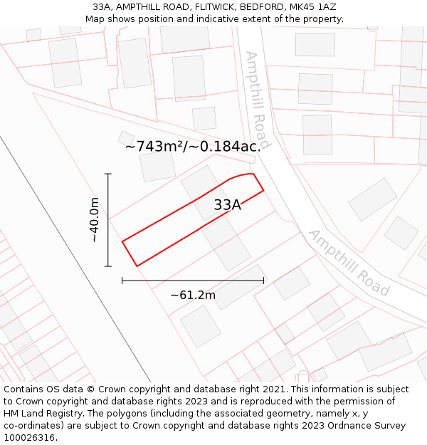 33A, AMPTHILL ROAD, FLITWICK, BEDFORD, MK45 1AZ: Plot and title map