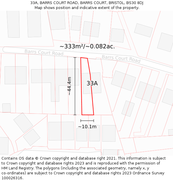 33A, BARRS COURT ROAD, BARRS COURT, BRISTOL, BS30 8DJ: Plot and title map