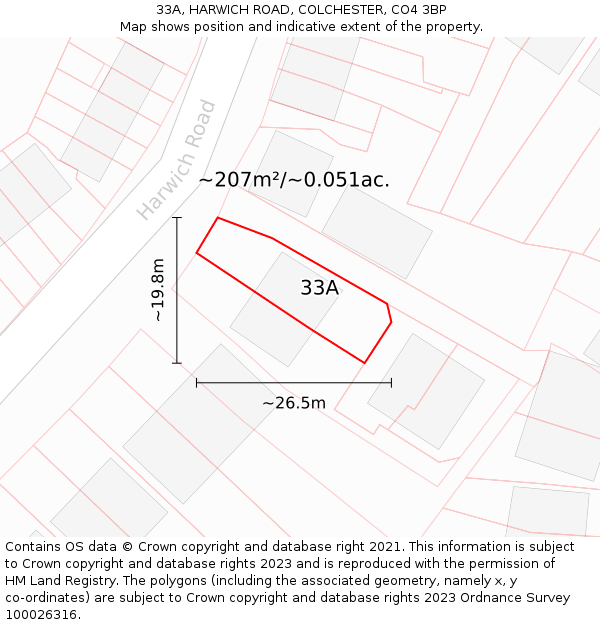 33A, HARWICH ROAD, COLCHESTER, CO4 3BP: Plot and title map