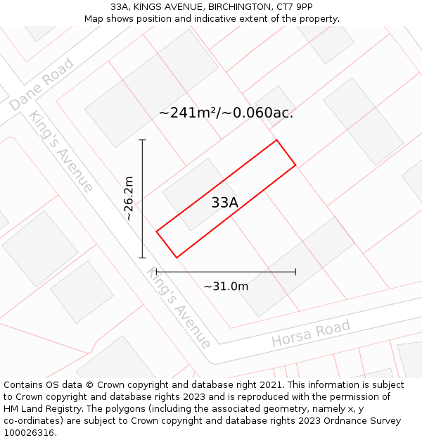 33A, KINGS AVENUE, BIRCHINGTON, CT7 9PP: Plot and title map