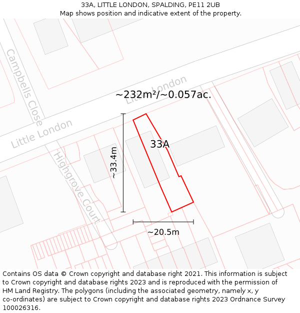 33A, LITTLE LONDON, SPALDING, PE11 2UB: Plot and title map