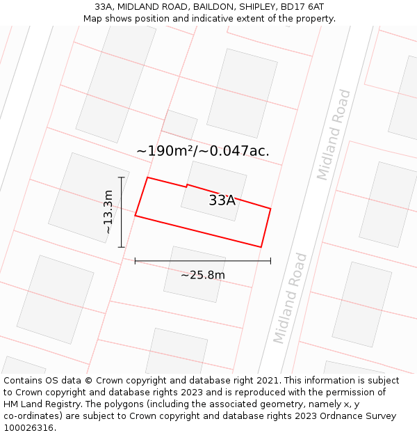 33A, MIDLAND ROAD, BAILDON, SHIPLEY, BD17 6AT: Plot and title map