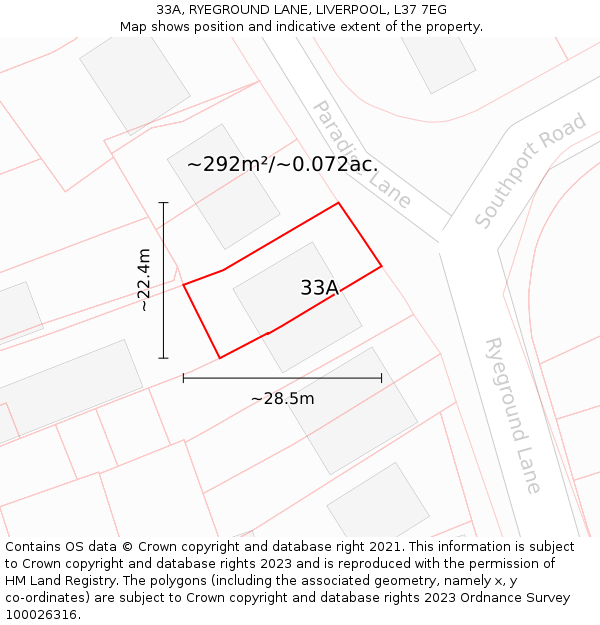 33A, RYEGROUND LANE, LIVERPOOL, L37 7EG: Plot and title map