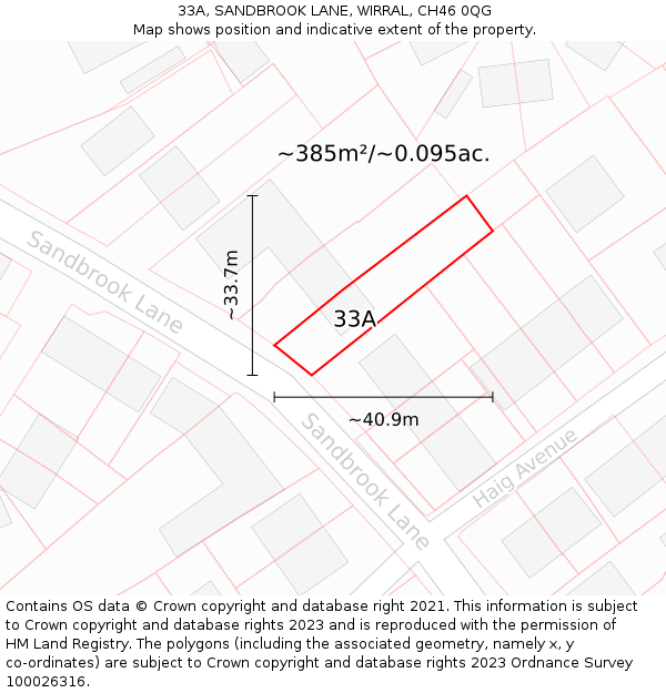 33A, SANDBROOK LANE, WIRRAL, CH46 0QG: Plot and title map