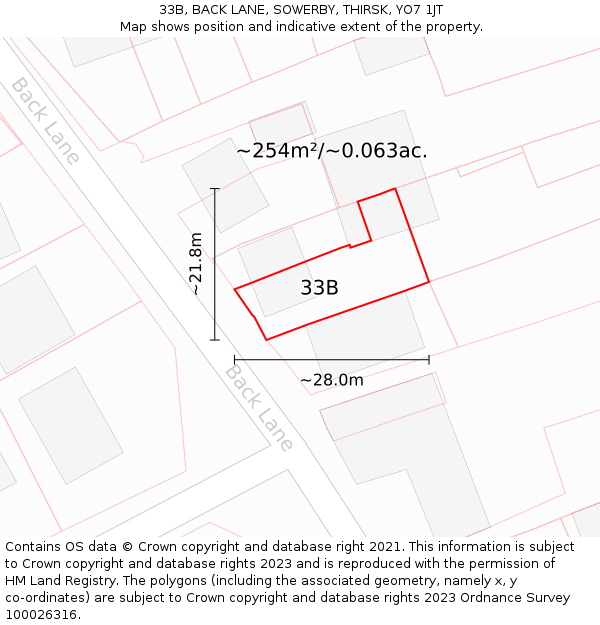 33B, BACK LANE, SOWERBY, THIRSK, YO7 1JT: Plot and title map