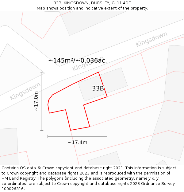 33B, KINGSDOWN, DURSLEY, GL11 4DE: Plot and title map