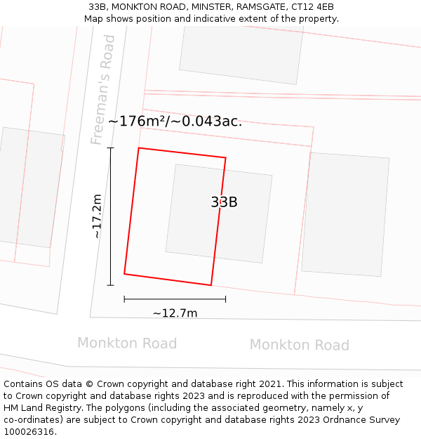 33B, MONKTON ROAD, MINSTER, RAMSGATE, CT12 4EB: Plot and title map