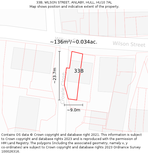 33B, WILSON STREET, ANLABY, HULL, HU10 7AL: Plot and title map