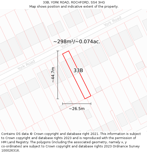 33B, YORK ROAD, ROCHFORD, SS4 3HG: Plot and title map