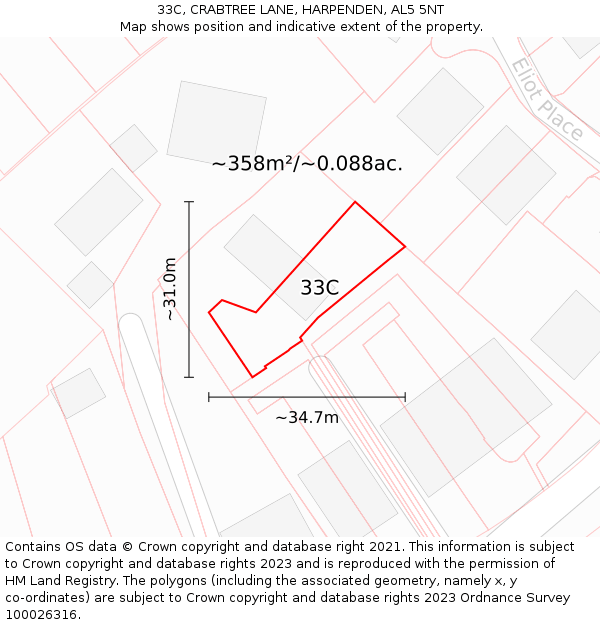 33C, CRABTREE LANE, HARPENDEN, AL5 5NT: Plot and title map