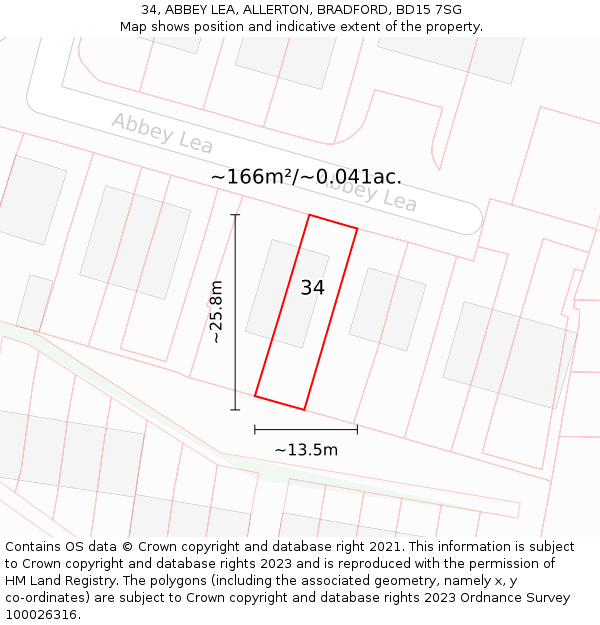 34, ABBEY LEA, ALLERTON, BRADFORD, BD15 7SG: Plot and title map
