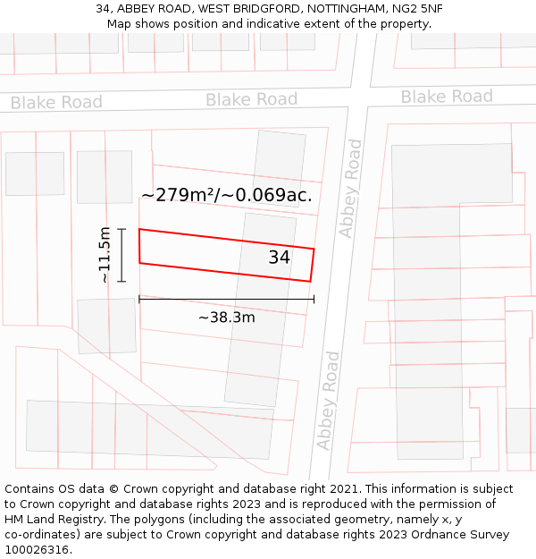 34, ABBEY ROAD, WEST BRIDGFORD, NOTTINGHAM, NG2 5NF: Plot and title map