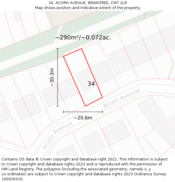 34, ACORN AVENUE, BRAINTREE, CM7 2LR: Plot and title map