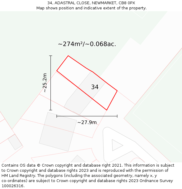 34, ADASTRAL CLOSE, NEWMARKET, CB8 0PX: Plot and title map