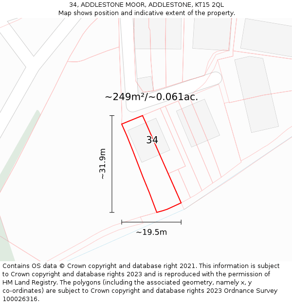 34, ADDLESTONE MOOR, ADDLESTONE, KT15 2QL: Plot and title map