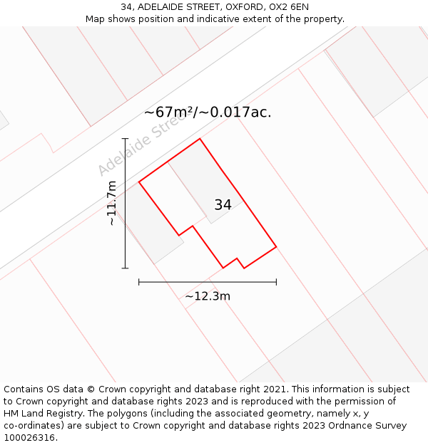 34, ADELAIDE STREET, OXFORD, OX2 6EN: Plot and title map