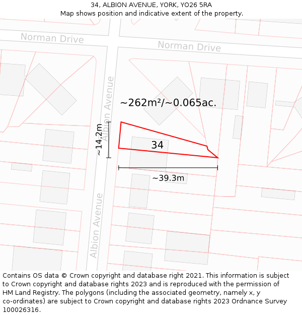 34, ALBION AVENUE, YORK, YO26 5RA: Plot and title map
