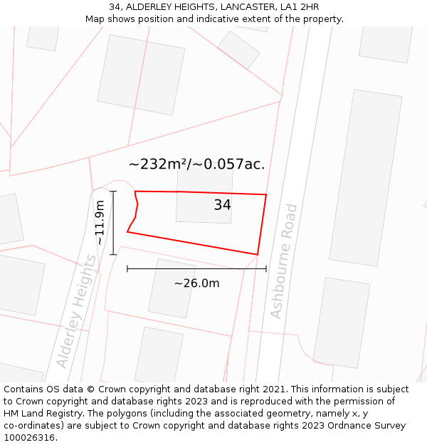 34, ALDERLEY HEIGHTS, LANCASTER, LA1 2HR: Plot and title map