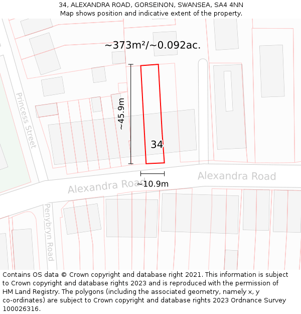 34, ALEXANDRA ROAD, GORSEINON, SWANSEA, SA4 4NN: Plot and title map