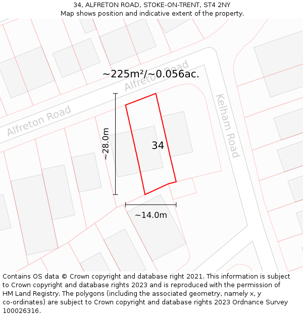 34, ALFRETON ROAD, STOKE-ON-TRENT, ST4 2NY: Plot and title map