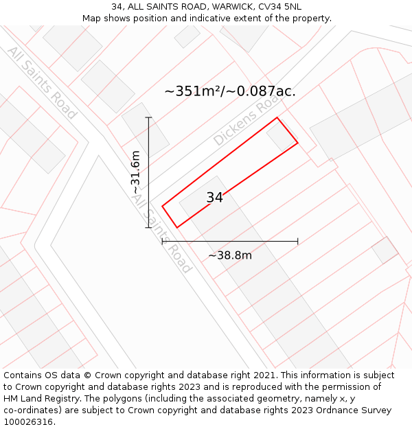 34, ALL SAINTS ROAD, WARWICK, CV34 5NL: Plot and title map