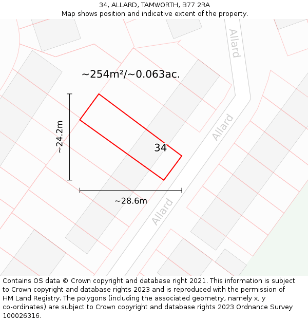 34, ALLARD, TAMWORTH, B77 2RA: Plot and title map