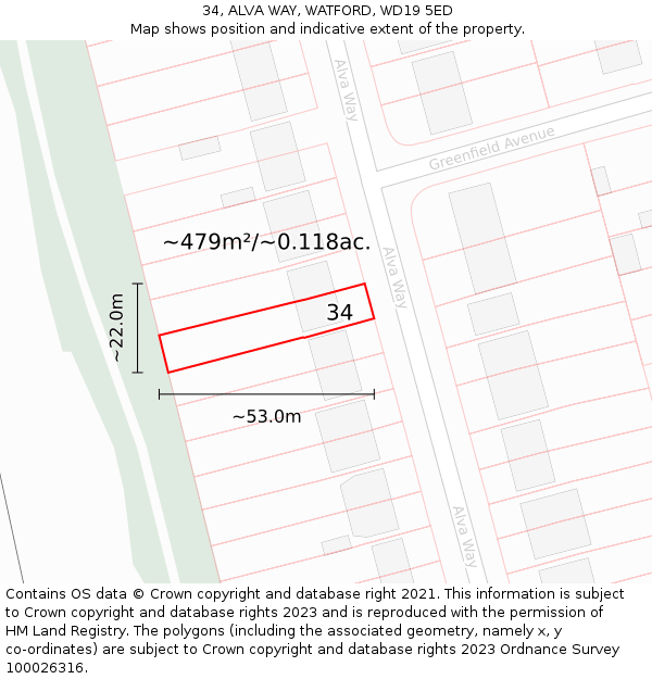 34, ALVA WAY, WATFORD, WD19 5ED: Plot and title map