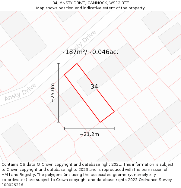 34, ANSTY DRIVE, CANNOCK, WS12 3TZ: Plot and title map