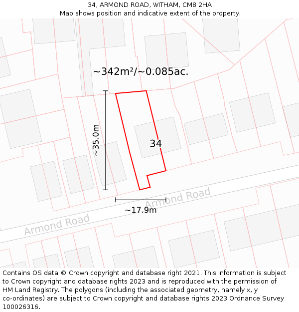 34, ARMOND ROAD, WITHAM, CM8 2HA: Plot and title map