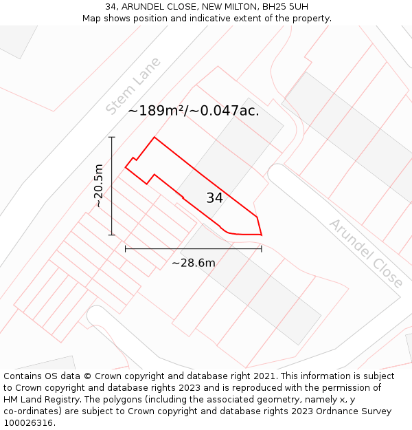 34, ARUNDEL CLOSE, NEW MILTON, BH25 5UH: Plot and title map