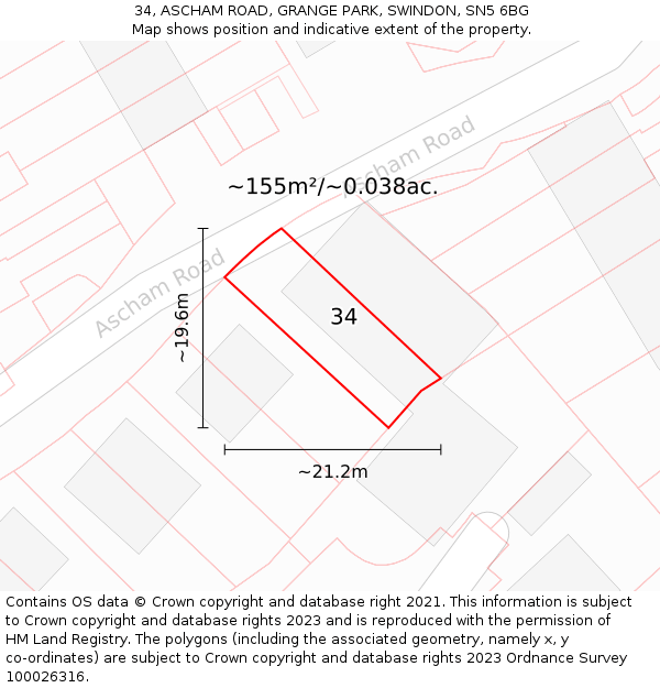 34, ASCHAM ROAD, GRANGE PARK, SWINDON, SN5 6BG: Plot and title map