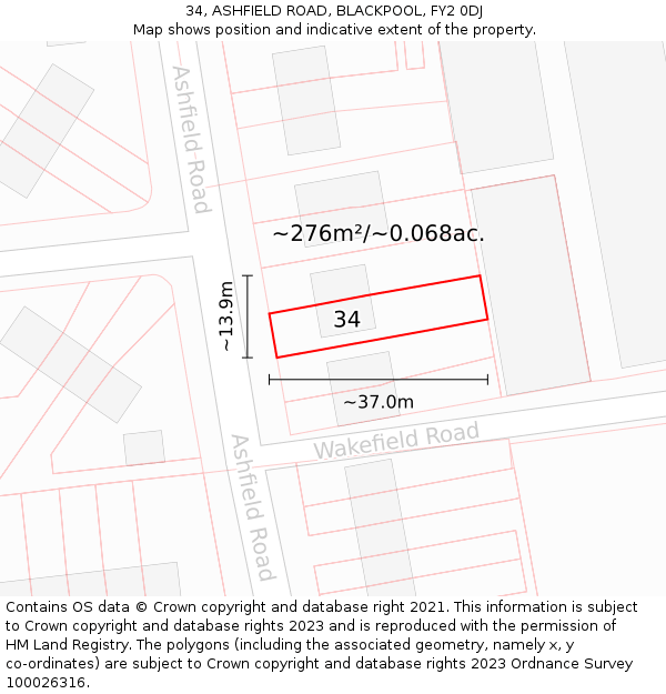 34, ASHFIELD ROAD, BLACKPOOL, FY2 0DJ: Plot and title map