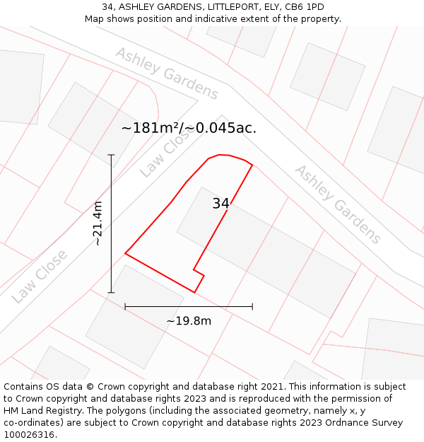 34, ASHLEY GARDENS, LITTLEPORT, ELY, CB6 1PD: Plot and title map