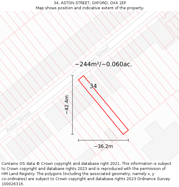 34, ASTON STREET, OXFORD, OX4 1EP: Plot and title map