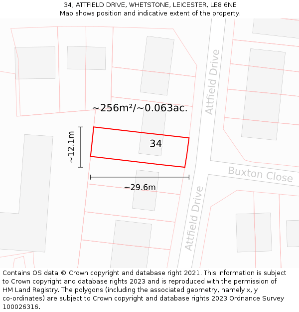 34, ATTFIELD DRIVE, WHETSTONE, LEICESTER, LE8 6NE: Plot and title map