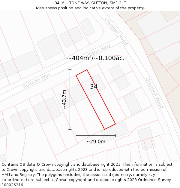 34, AULTONE WAY, SUTTON, SM1 3LE: Plot and title map