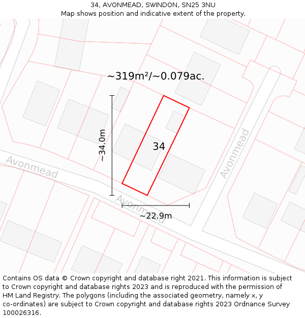 34, AVONMEAD, SWINDON, SN25 3NU: Plot and title map