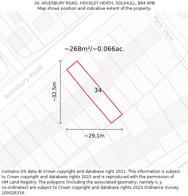 34, AYLESBURY ROAD, HOCKLEY HEATH, SOLIHULL, B94 6PB: Plot and title map