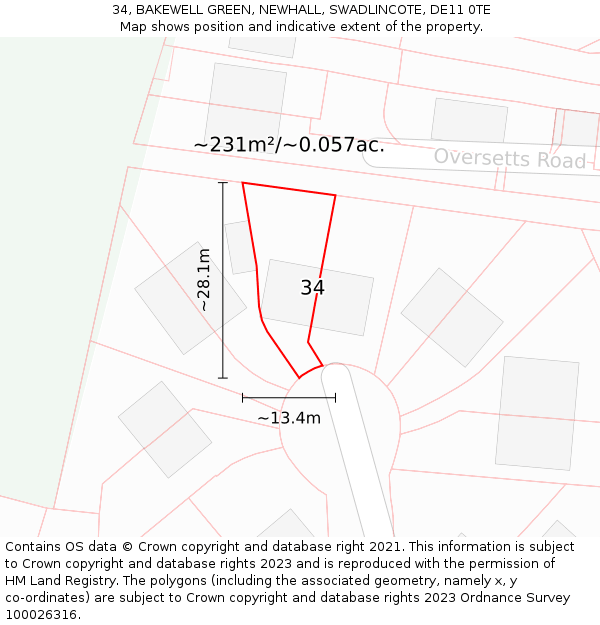 34, BAKEWELL GREEN, NEWHALL, SWADLINCOTE, DE11 0TE: Plot and title map