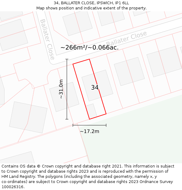 34, BALLATER CLOSE, IPSWICH, IP1 6LL: Plot and title map