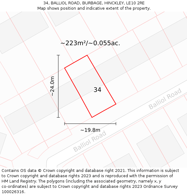 34, BALLIOL ROAD, BURBAGE, HINCKLEY, LE10 2RE: Plot and title map