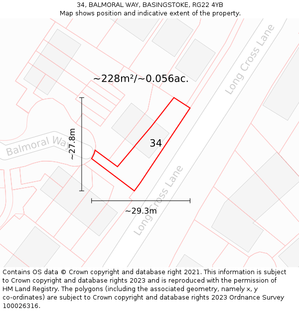 34, BALMORAL WAY, BASINGSTOKE, RG22 4YB: Plot and title map