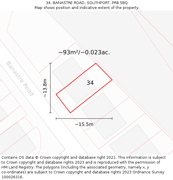 34, BANASTRE ROAD, SOUTHPORT, PR8 5BQ: Plot and title map