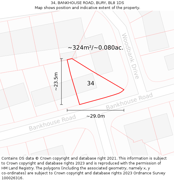 34, BANKHOUSE ROAD, BURY, BL8 1DS: Plot and title map