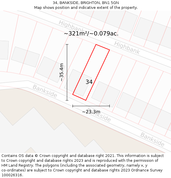 34, BANKSIDE, BRIGHTON, BN1 5GN: Plot and title map