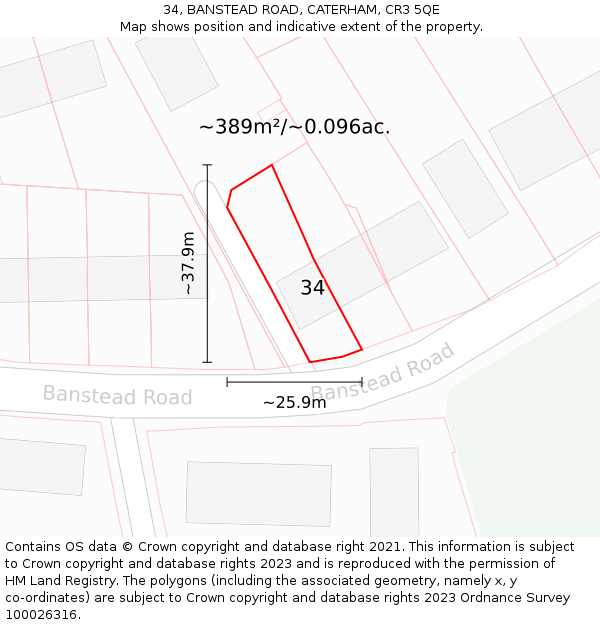 34, BANSTEAD ROAD, CATERHAM, CR3 5QE: Plot and title map